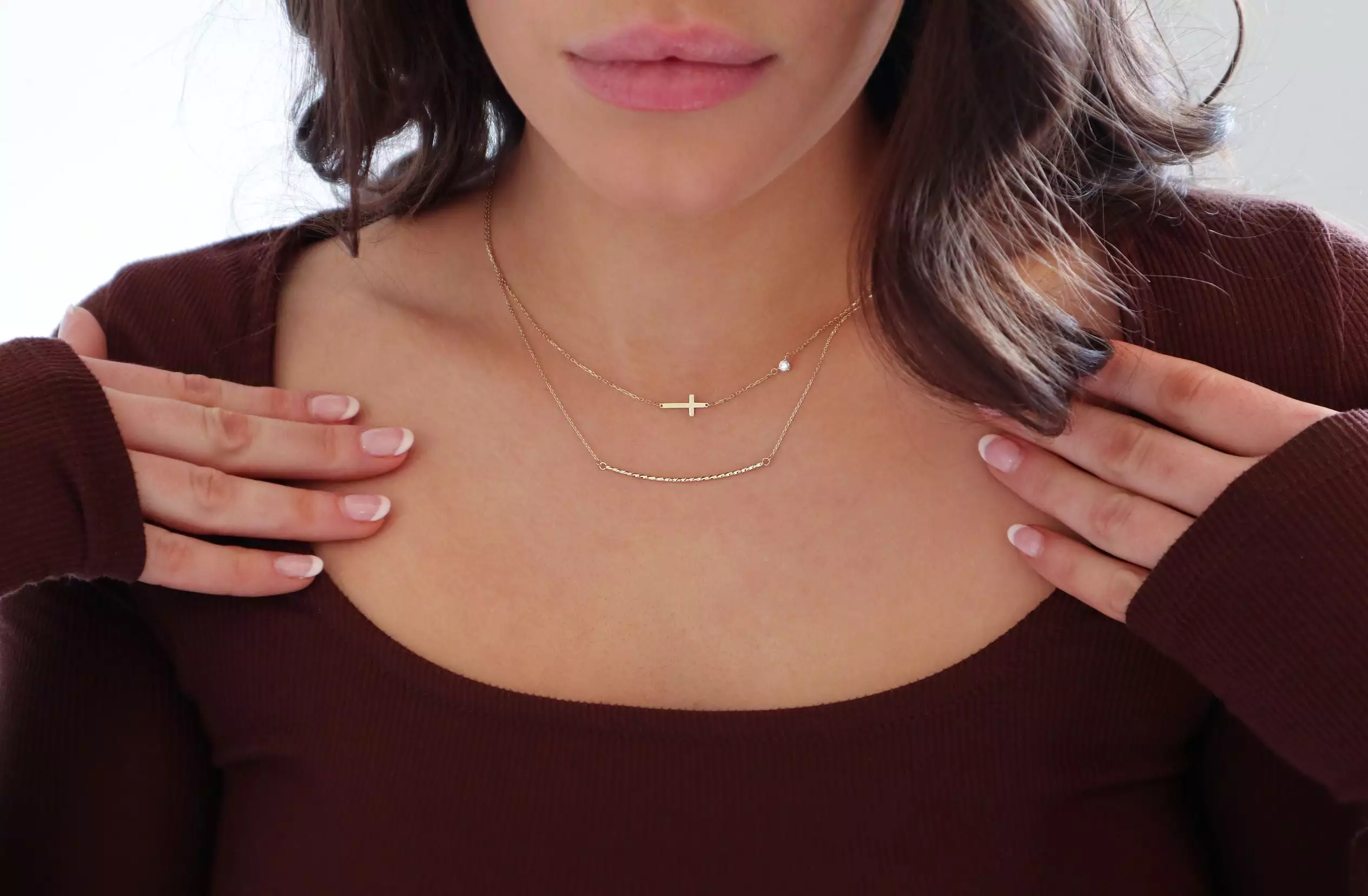 10K Gold Sideways Cross Necklace with CZ