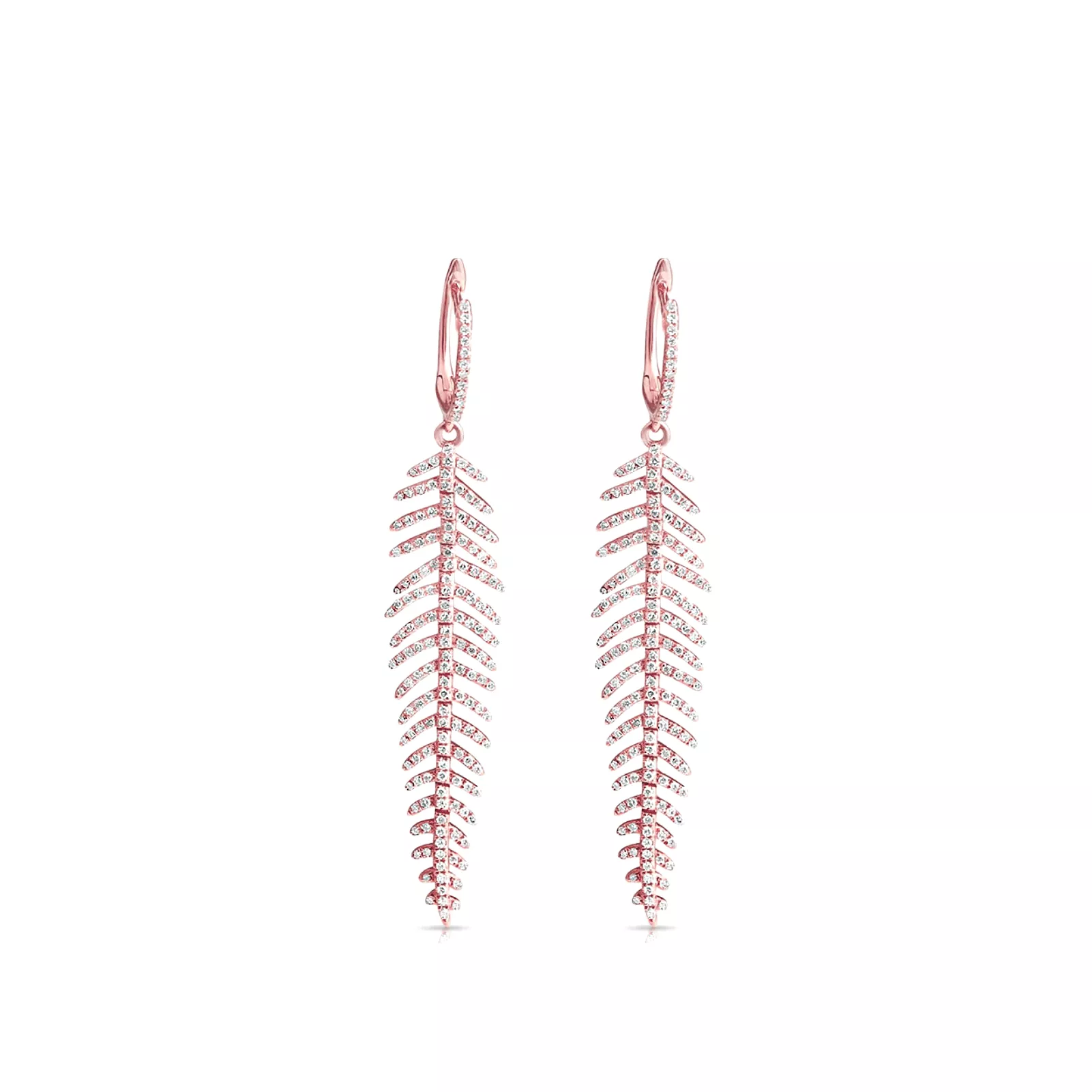 14K Gold and Diamond Feather Drop Earrings