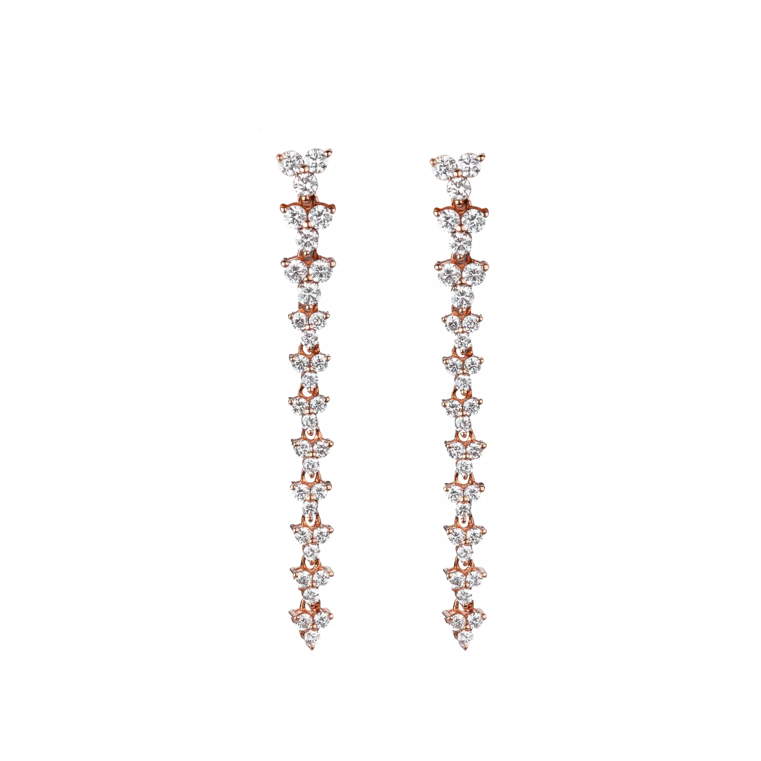 14K Gold Trio of Round Diamonds Drop Earrings