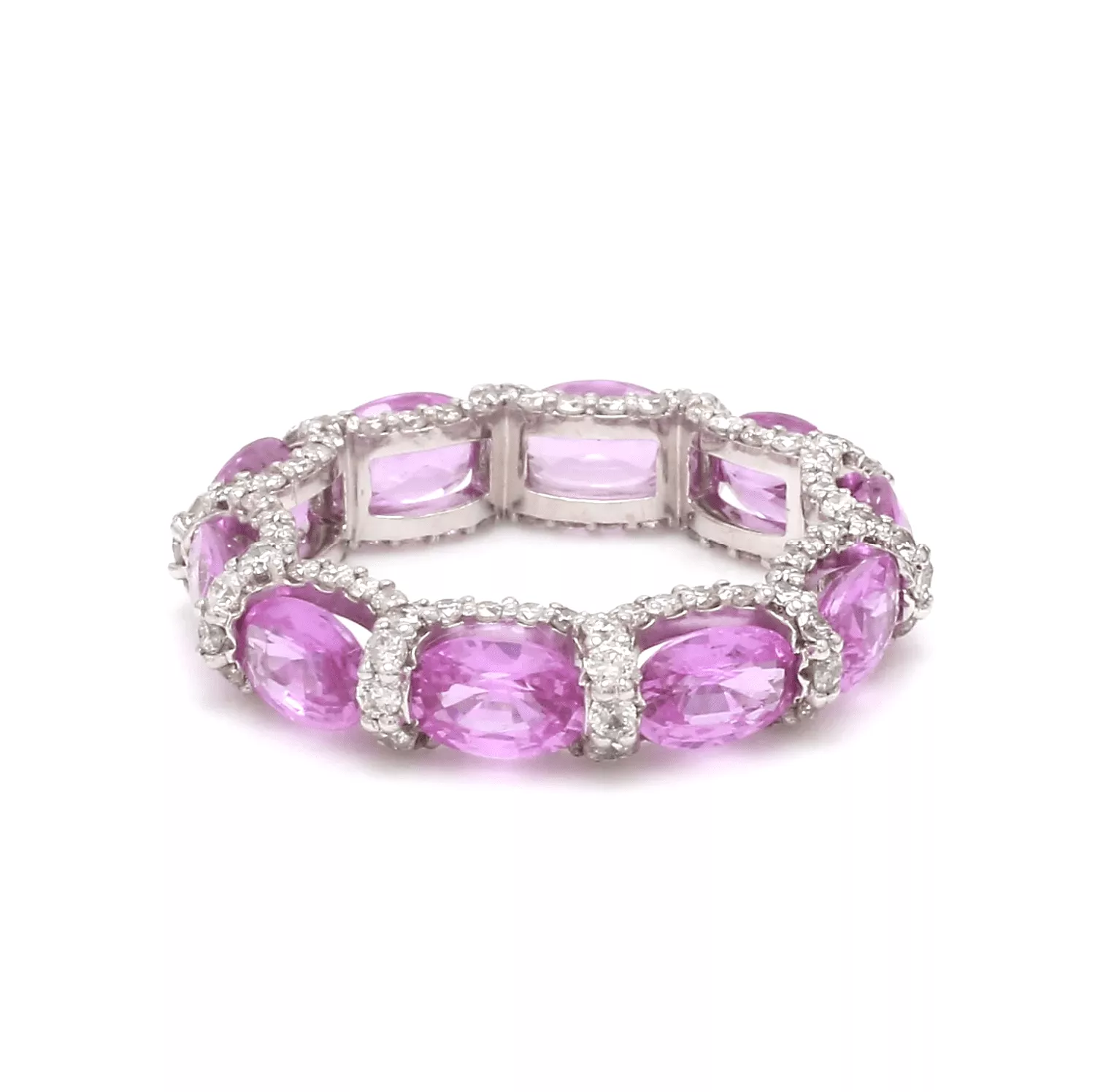 14K or 18K Gold Oval East West Pink Sapphire and Pave 360 Diamond Eternity Band