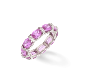 14K or 18K Gold Oval East West Pink Sapphire and Pave 360 Diamond Eternity Band