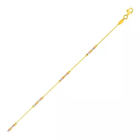 14k Tri Color Gold Anklet with Textured Beads