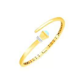 14k Yellow Gold Crossover Style Hinged Bangle Turquoise and Diamonds