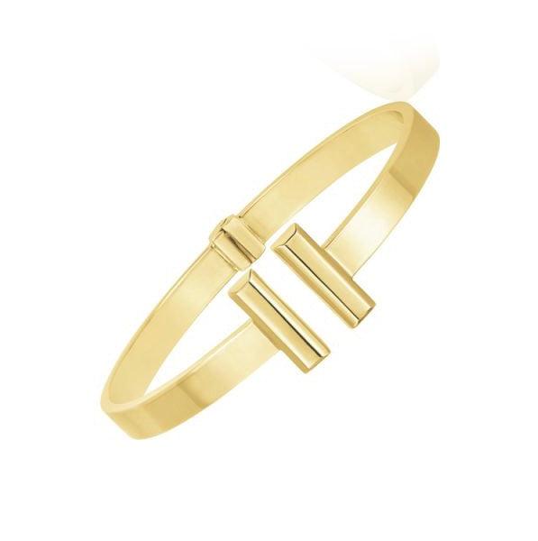 14k Yellow Gold High Polish Bar Cuff Bangle (6mm)