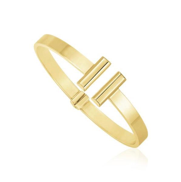 14k Yellow Gold High Polish Bar Cuff Bangle (6mm)