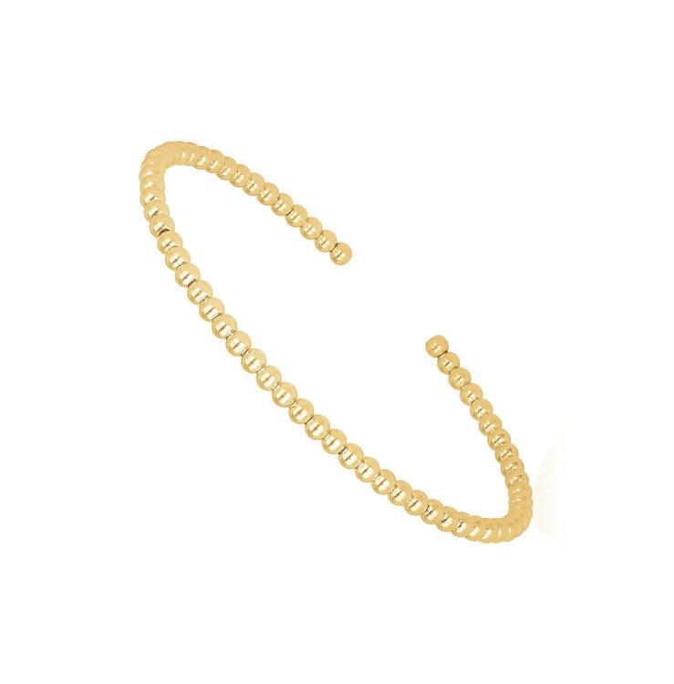 14k Yellow Gold High Polish Bead Cuff Bangle (3mm)