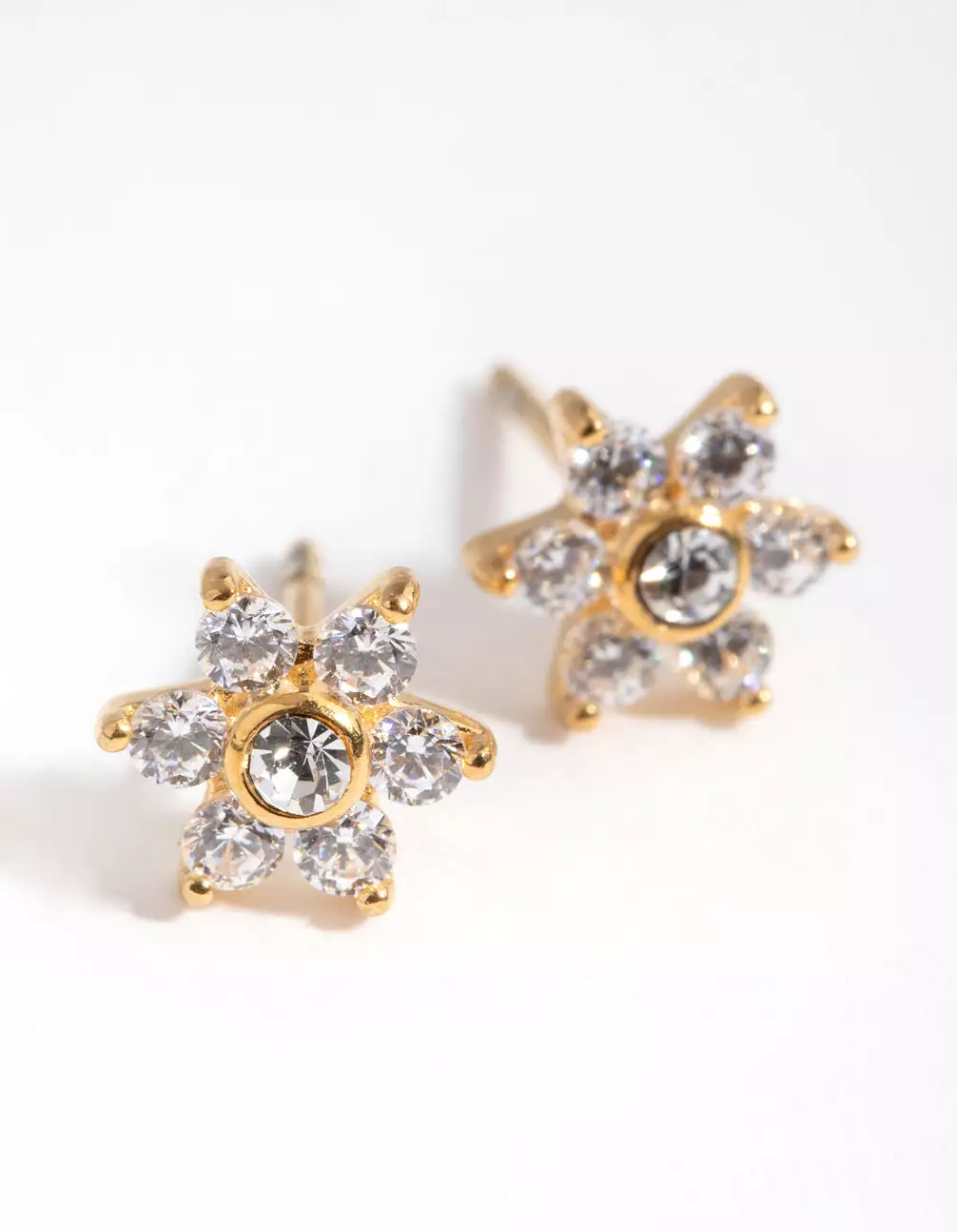 24 Carat Gold Plated Surgical Steel Cubic Zirconia Flower Stud Earrings