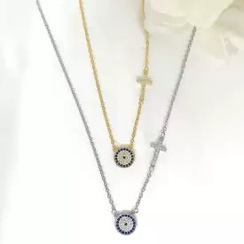 925/18k Vermeil CZ Evil Eye and Cross Necklace