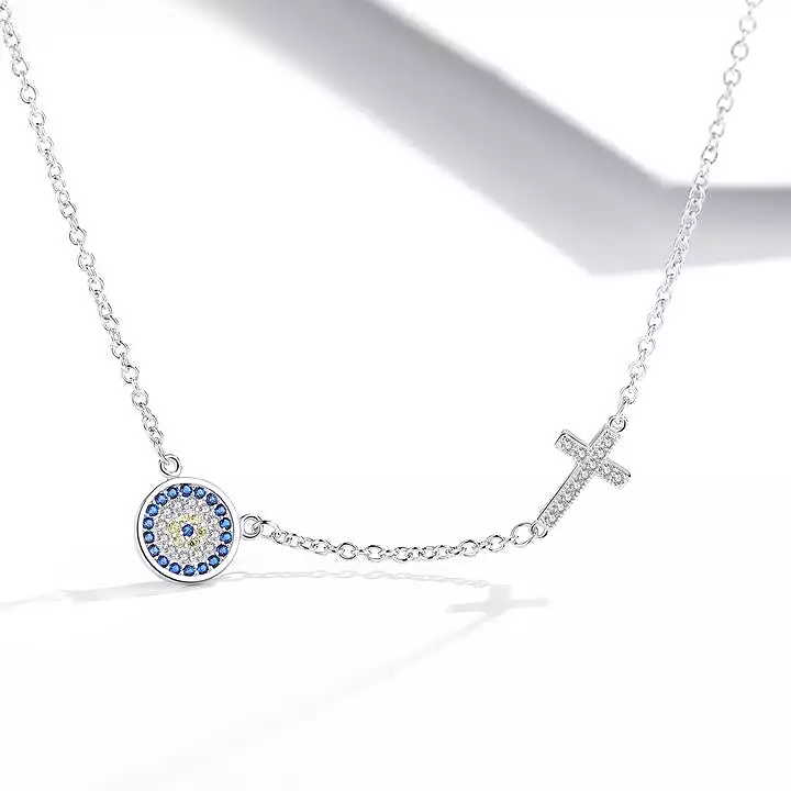 925/18k Vermeil CZ Evil Eye and Cross Necklace