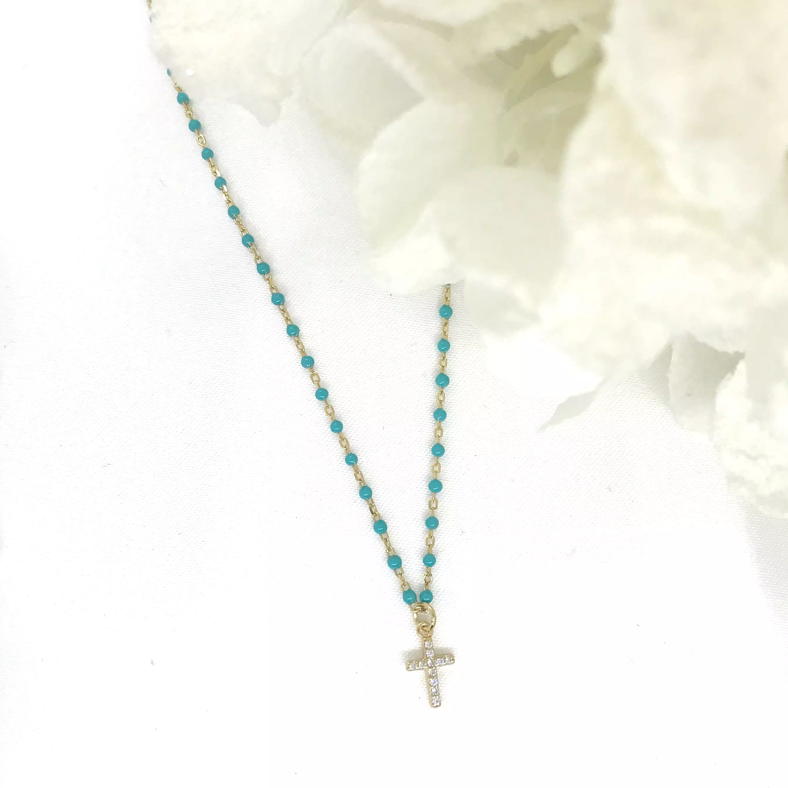 925/18k Vermeil Turquoise Enamel CZ Cross Necklace