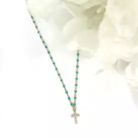 925/18k Vermeil Turquoise Enamel CZ Cross Necklace