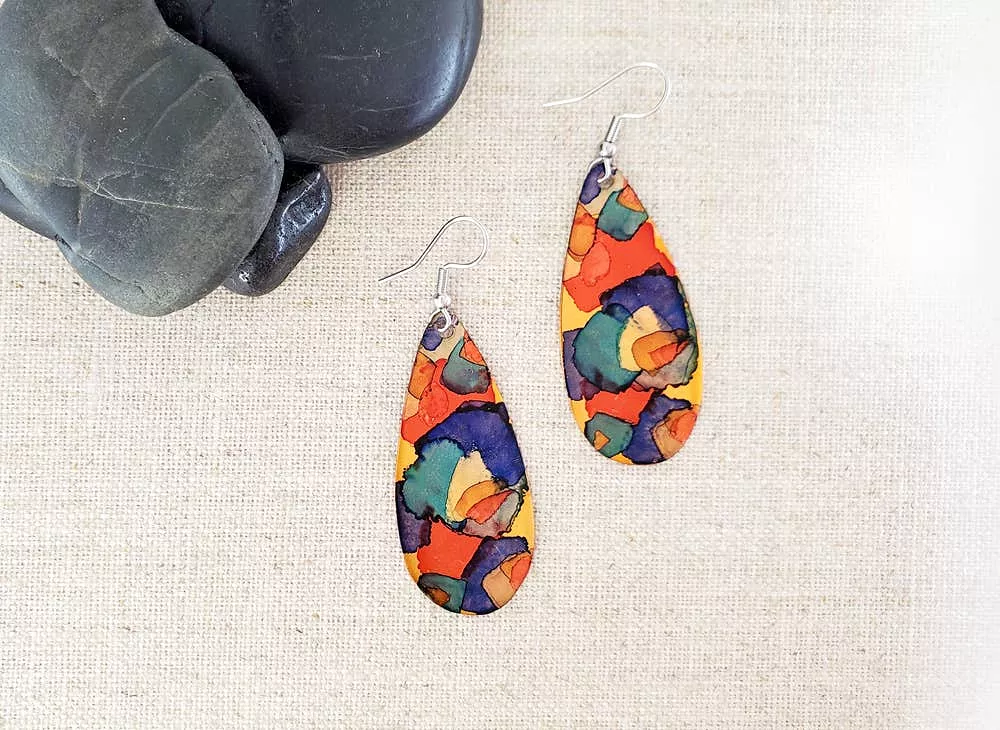 Alcohol Ink Medium Teardrop Earrings