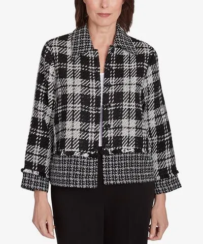 Alfred Dunner Women's Runway Ready Spliced Plaid Boucle Jacket