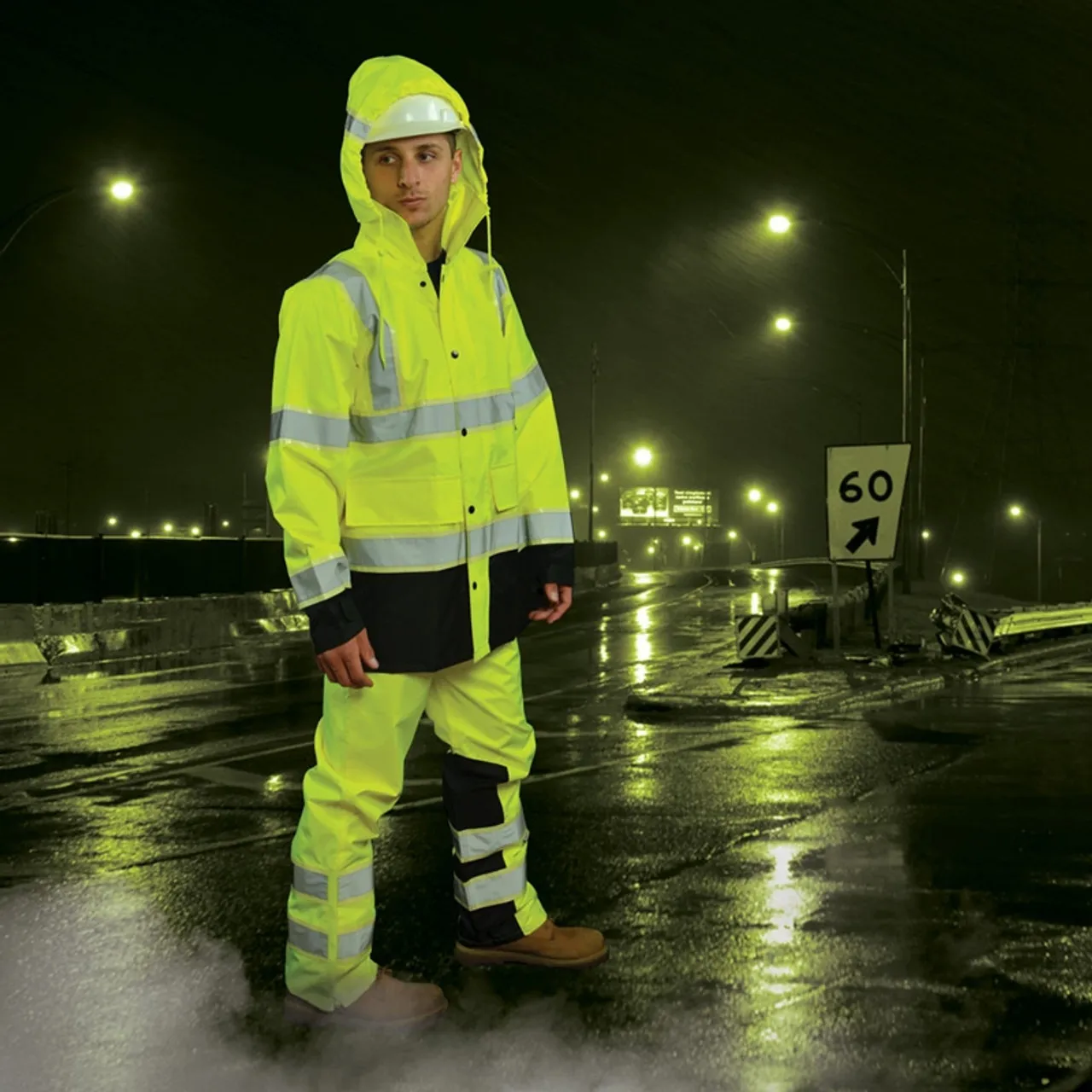 Alpha Workwear Class E Hi Vis Glow in Dark Illuminated Rain Pants A266