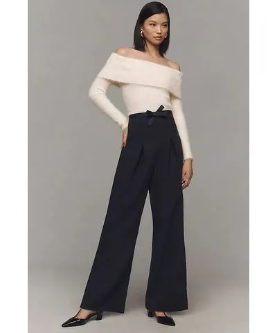 Anthropologie Corset Bow Pleated Wide-Leg Pants