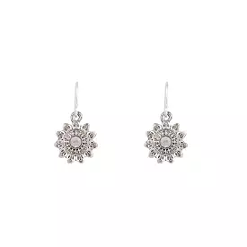 Antique Silver Sun Diamante Earrings