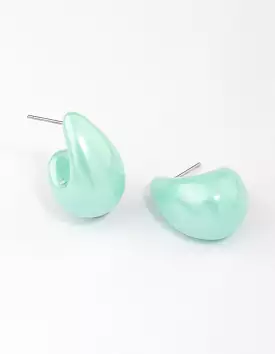 Aqua Droplet Teardrop Huggie Earrings