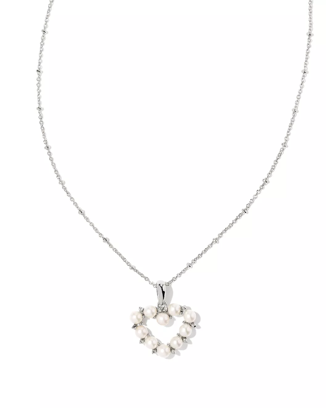 Ashton Silver Heart Short Pendant Necklace in White Pearl