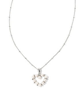 Ashton Silver Heart Short Pendant Necklace in White Pearl