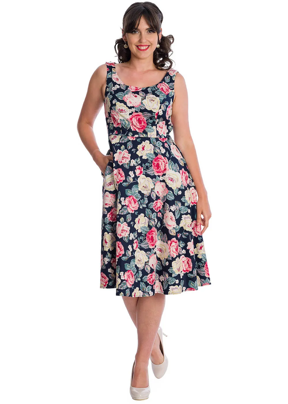 Banned Rose Bloom 50's Swing Dress Navy