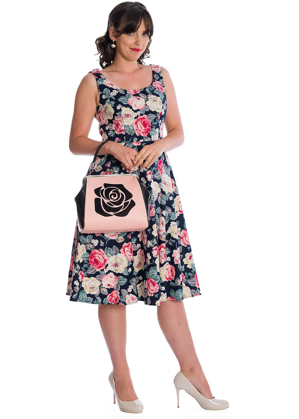 Banned Rose Bloom 50's Swing Dress Navy