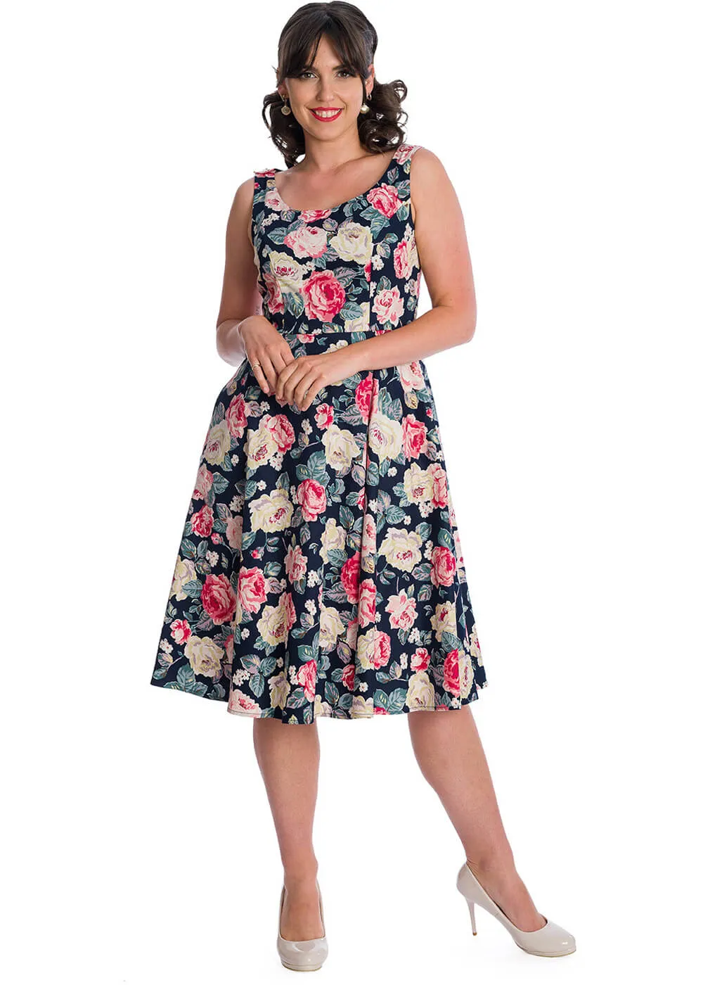 Banned Rose Bloom 50's Swing Dress Navy