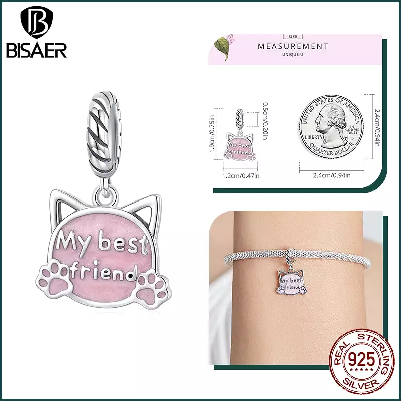 BISAER 925 Sterling Silver Cute Dog Charm Bead Dachshund Pet Animal Pendant Platinum Plated Fit Women DIY Bracelet Fine Jewelry