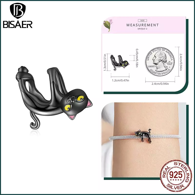 BISAER 925 Sterling Silver Cute Dog Charm Bead Dachshund Pet Animal Pendant Platinum Plated Fit Women DIY Bracelet Fine Jewelry