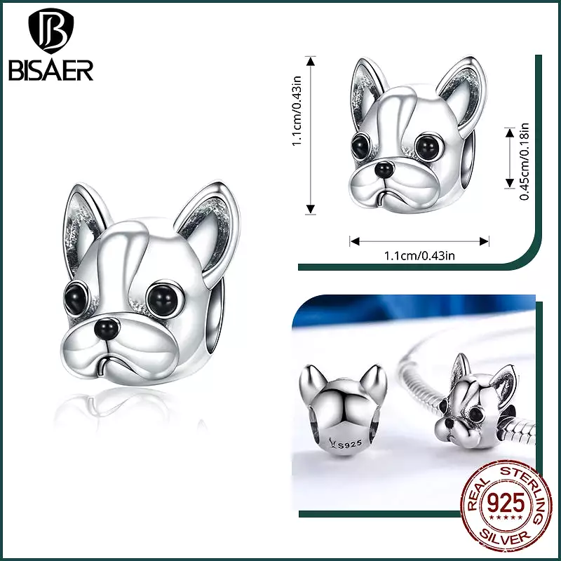 BISAER 925 Sterling Silver Cute Dog Charm Bead Dachshund Pet Animal Pendant Platinum Plated Fit Women DIY Bracelet Fine Jewelry