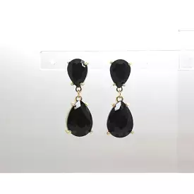 Black Gem Brass Teardrop Earrings