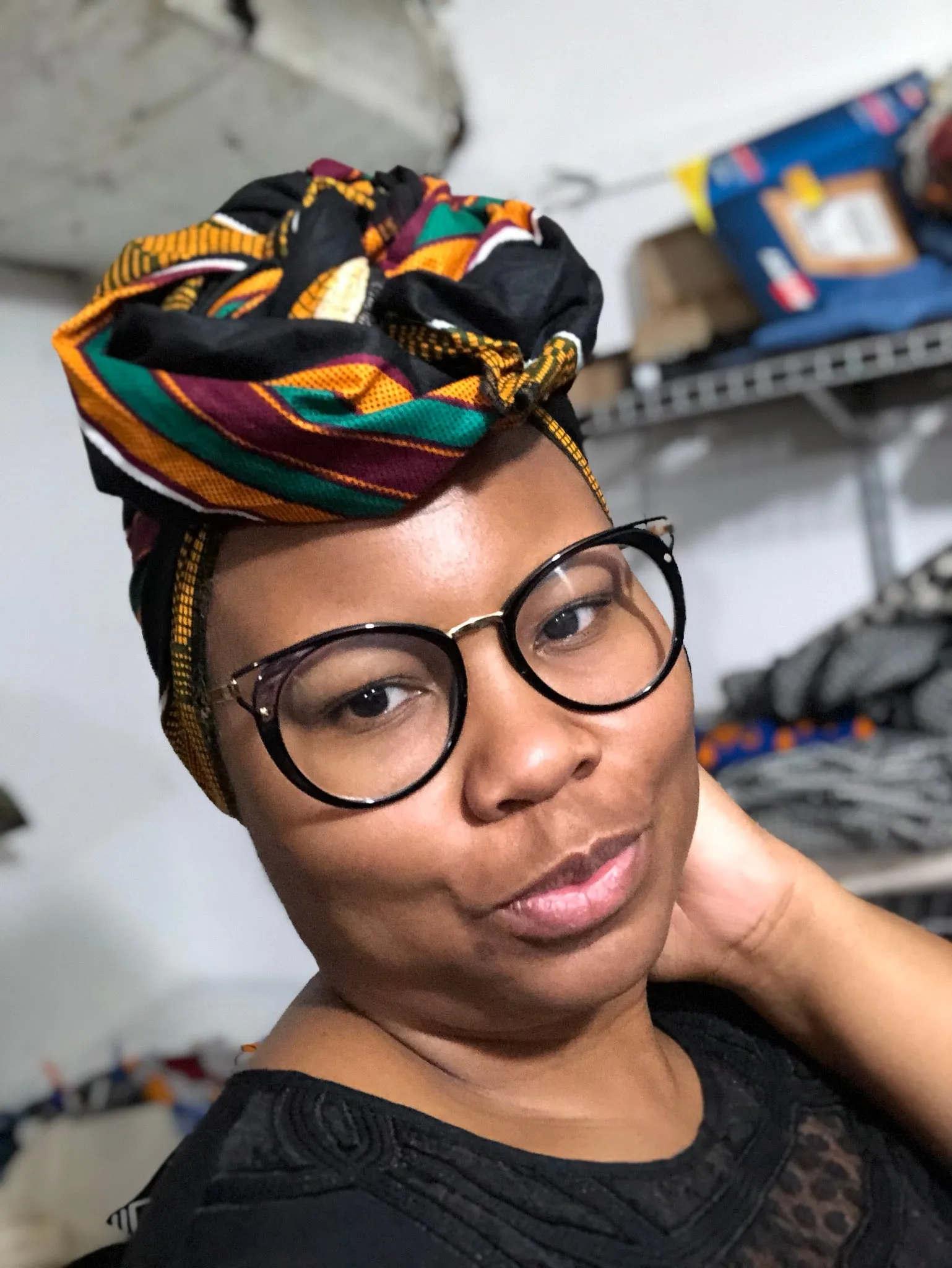 Black kente Head Wrap with Facemask