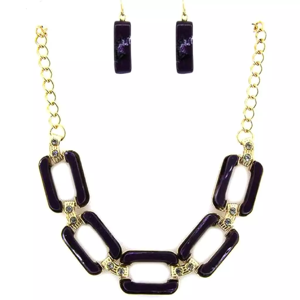 Black Rectangle Link Statment Necklace