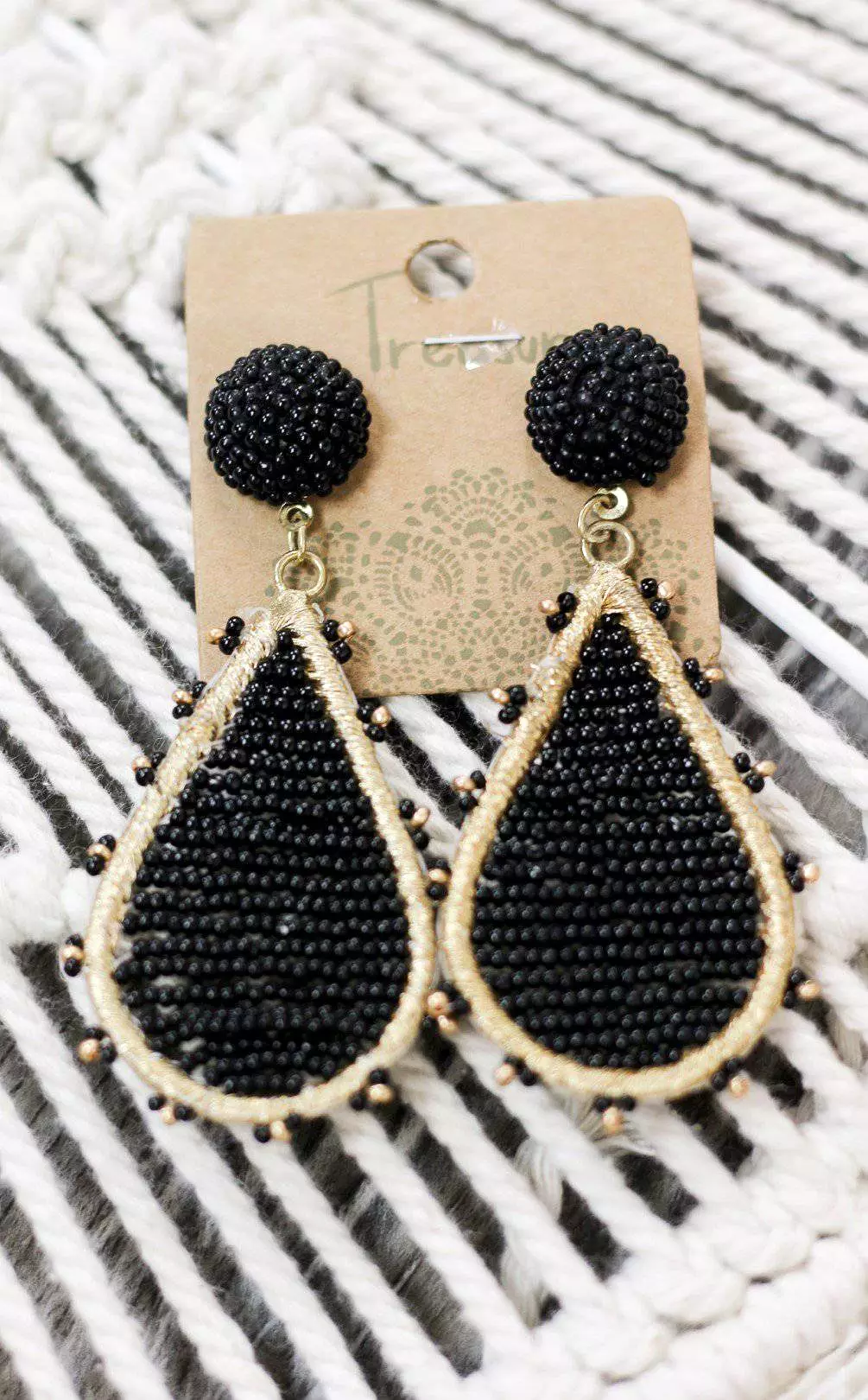 Black&Gold Beaded Teardrop Earrings