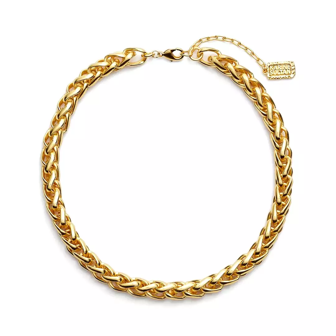 Braided Link Short Chain Necklace - Gold