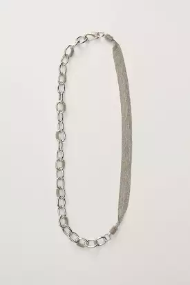 Brilliant Ribbon and Chain Necklace in Nickel