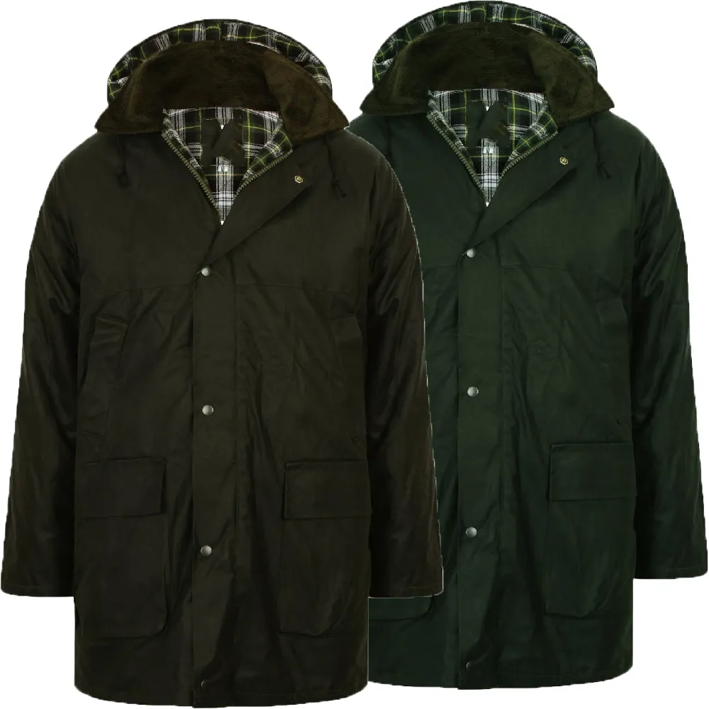 Buy Mens Country Wax Padded Jacket Check Lined Waterproof waxed hood Brown Green - Fast UK Delivery | Insight Clothing