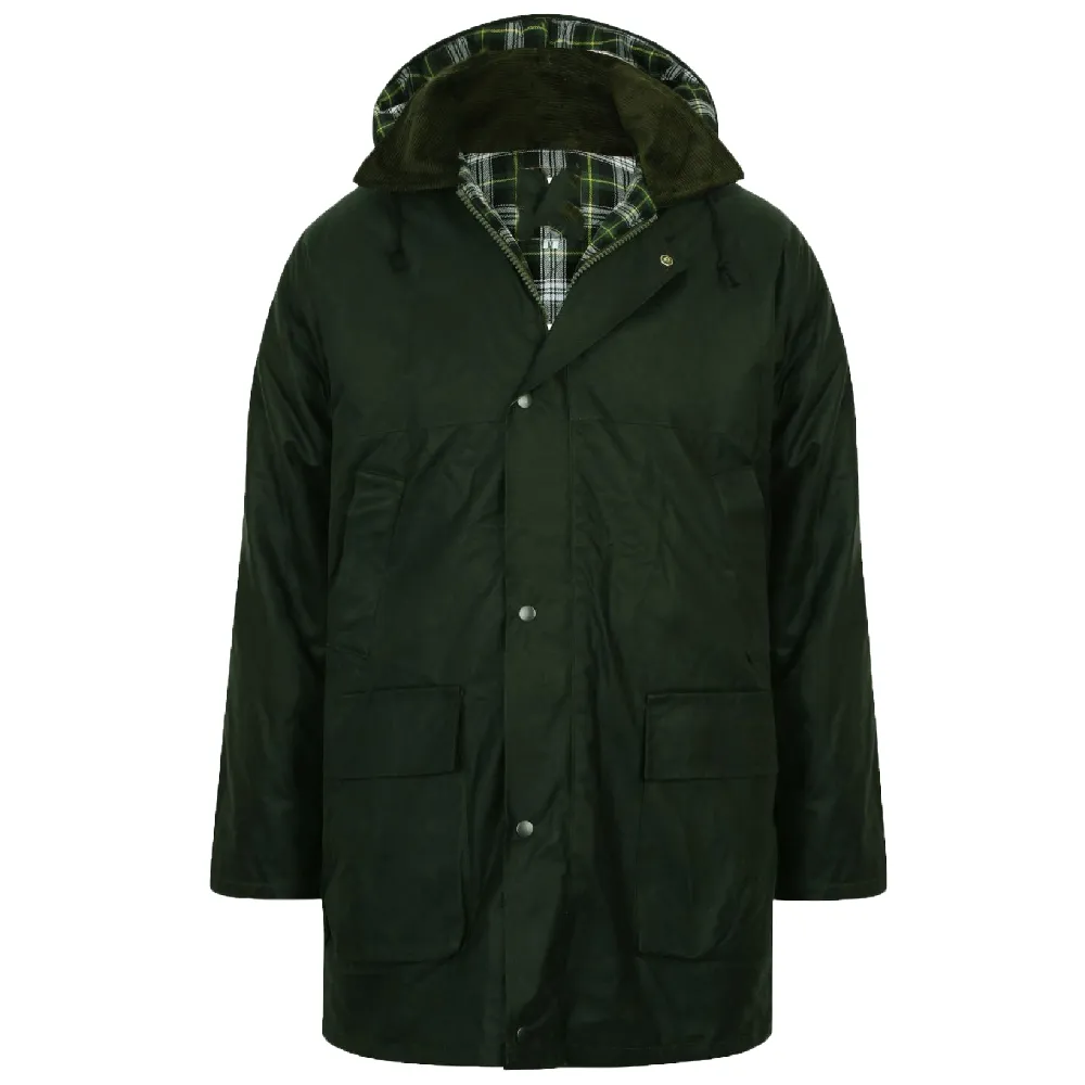 Buy Mens Country Wax Padded Jacket Check Lined Waterproof waxed hood Brown Green - Fast UK Delivery | Insight Clothing