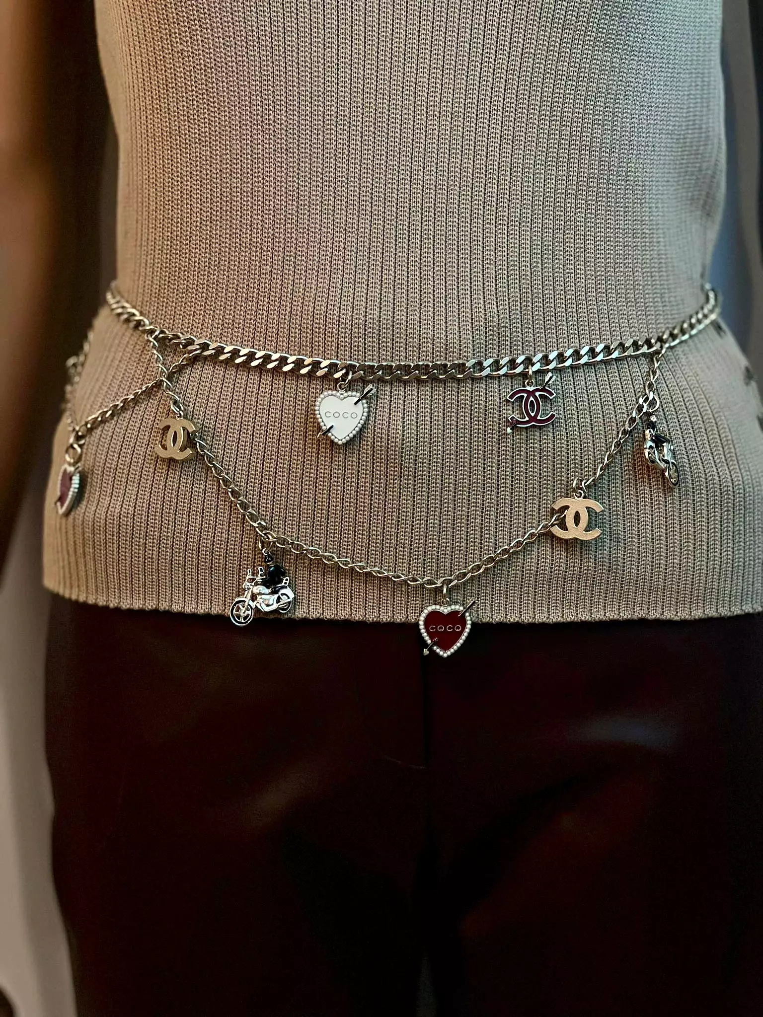 Chanel 10P 2010 Spring Coco Motorcycle Hearts Gold Chain Link Layered Belt/Necklace