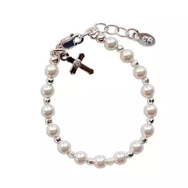 Cherished Moments Sterling Silver Pearl Cross Bracelet - Kaitlyn