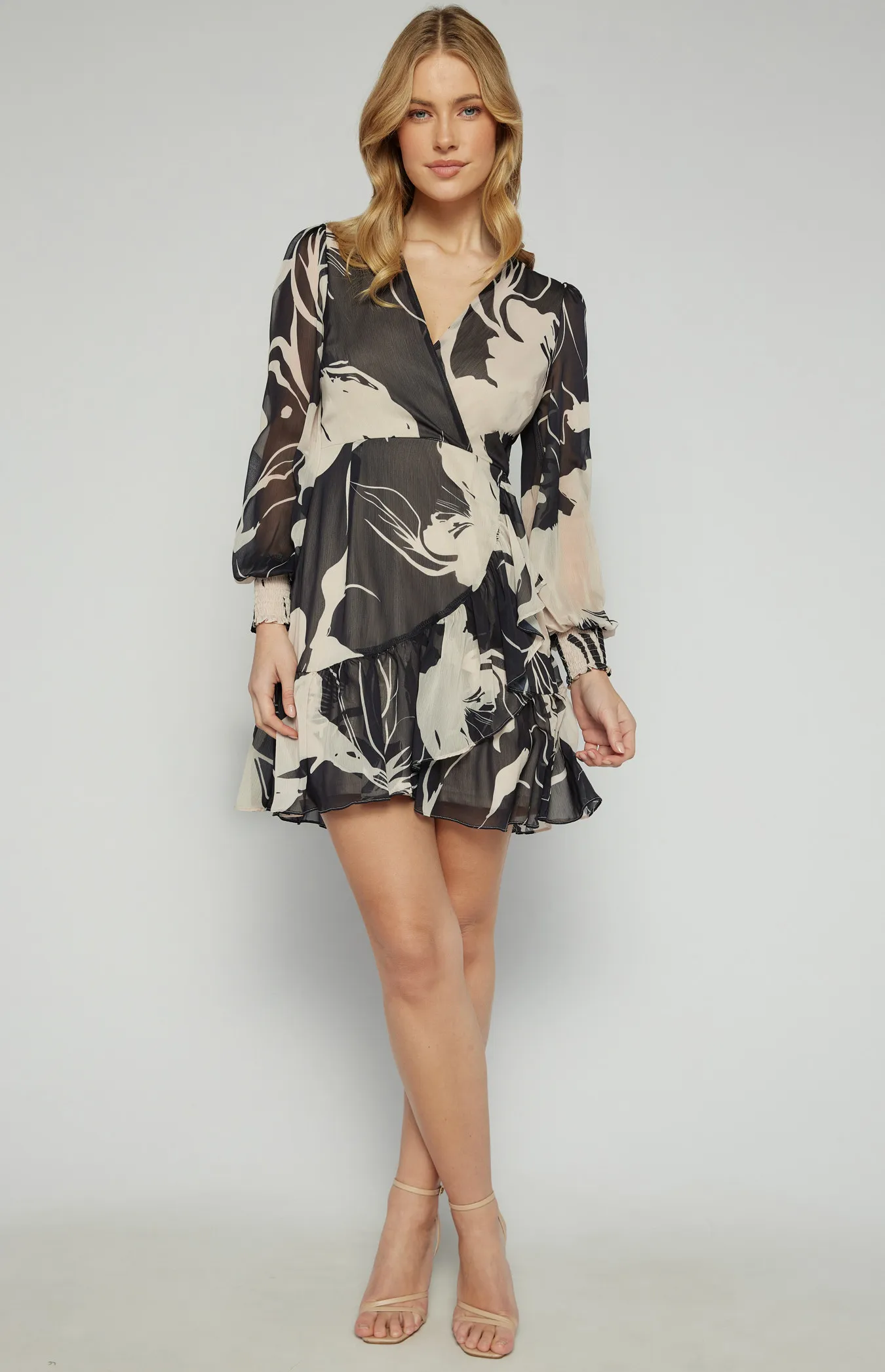 Chiffon Abstract Print Dress with Ruffle Hem (SDR1581B)