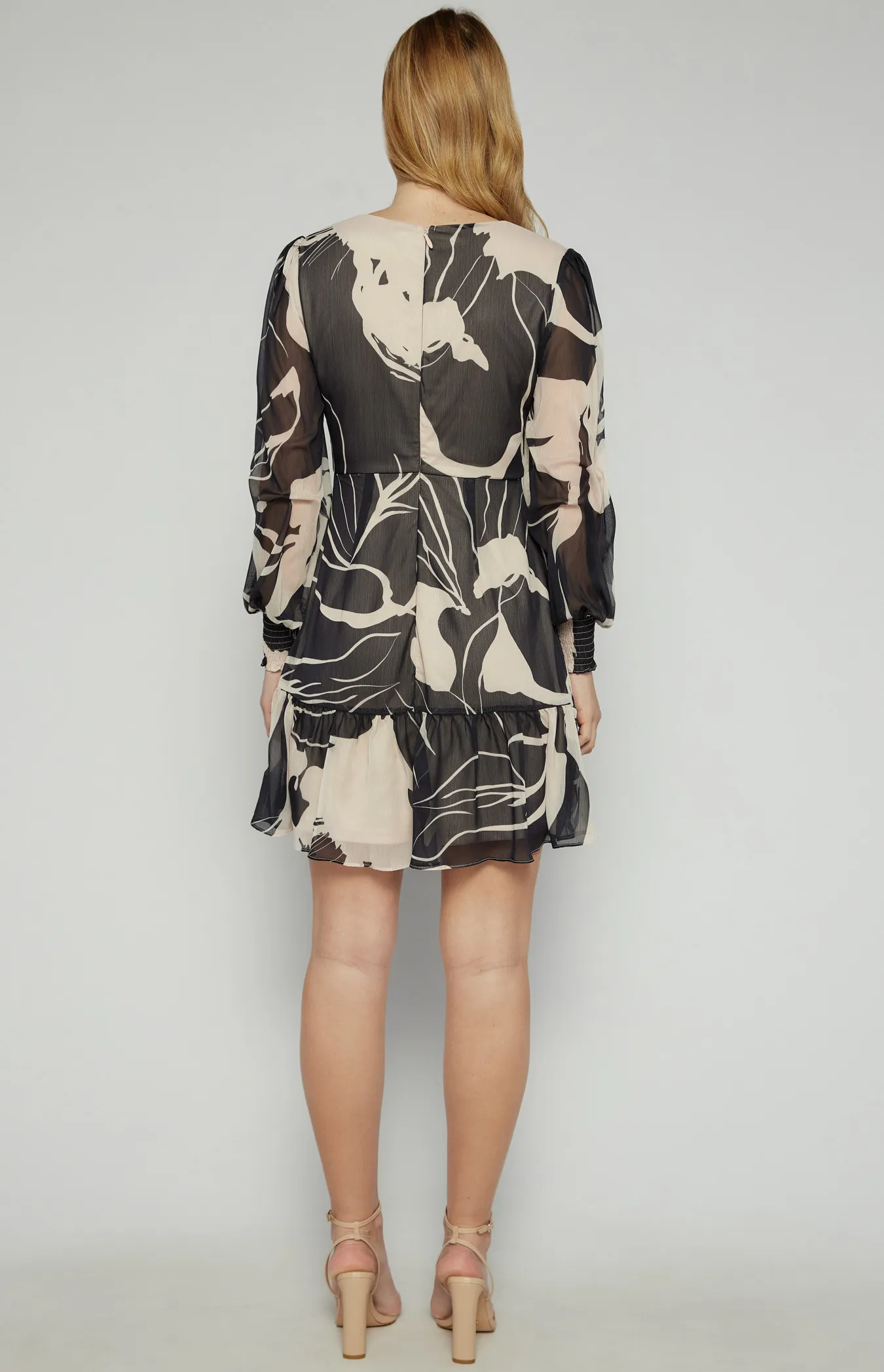 Chiffon Abstract Print Dress with Ruffle Hem (SDR1581B)