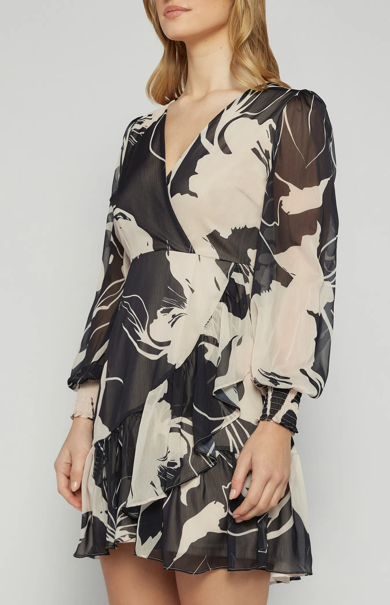 Chiffon Abstract Print Dress with Ruffle Hem (SDR1581B)