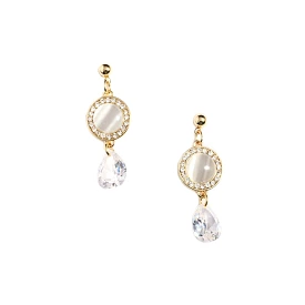 Circle Crystal Gem with Glass Teardrop Earrings