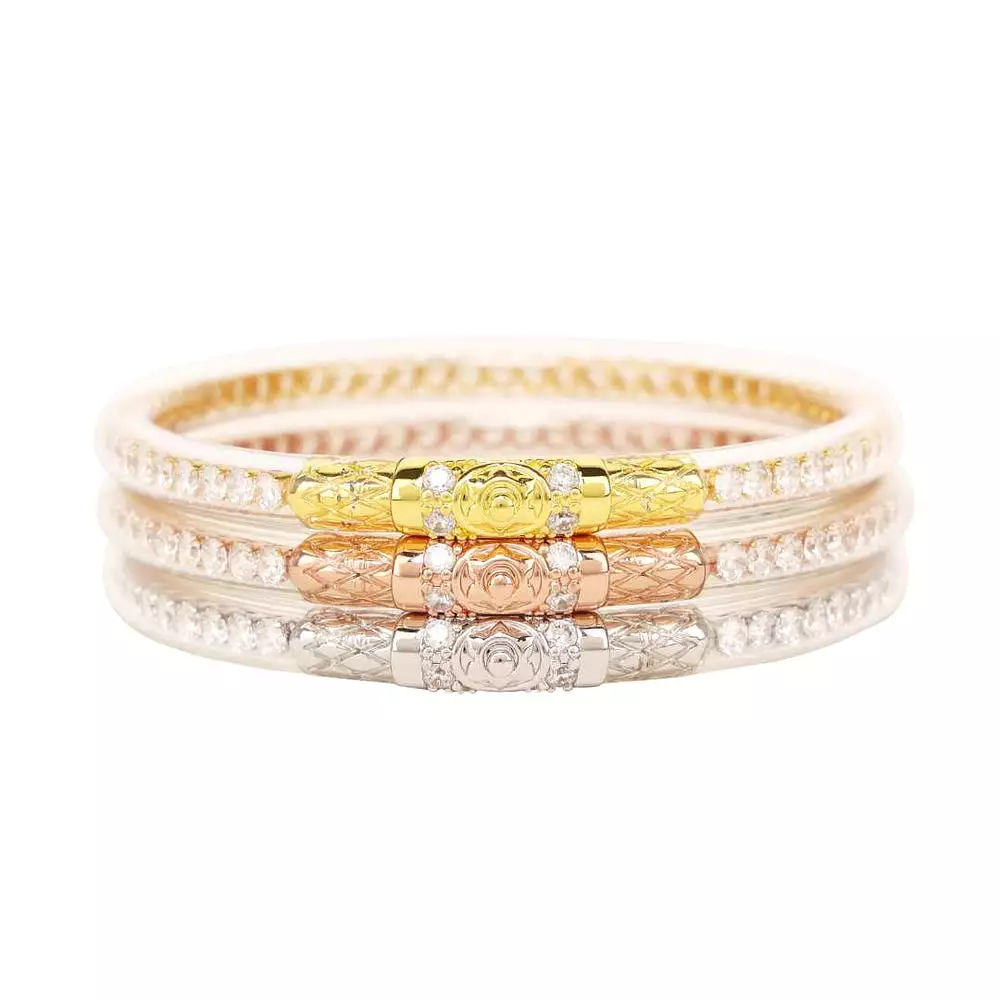 Clear Crystal Three Queens All Weather Bangles (Set of 3)