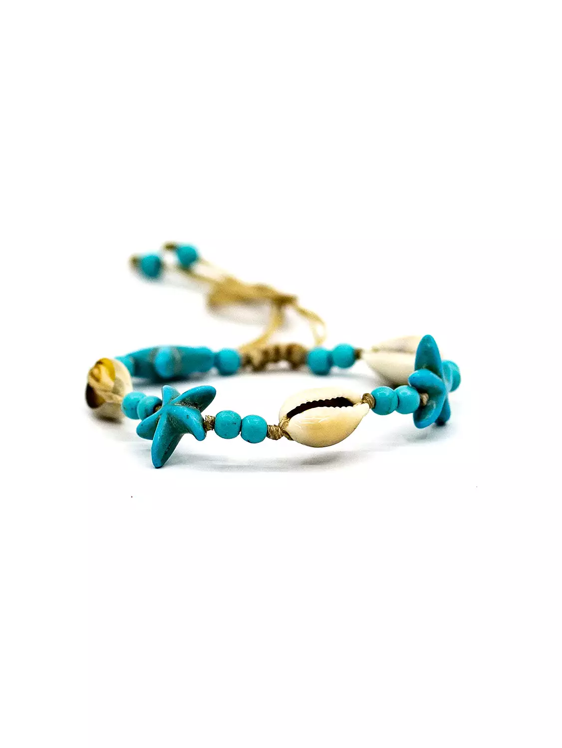 Cowrie And Turq Beads Starfish Bracelet