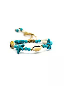 Cowrie And Turq Beads Starfish Bracelet