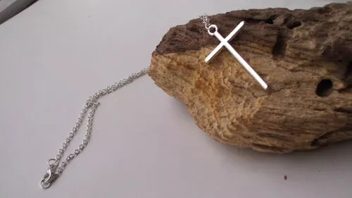 Cross Necklace Simple Crucifix Skinny Pendant Silver Chain Long Mens Ladies New