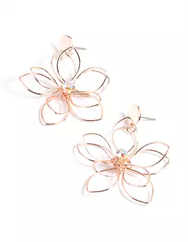 Crystal Large Wire Flower Drop Earrings