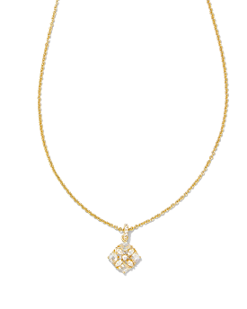 Dira Gold Crystal Short Pendant Necklace in White Crystal