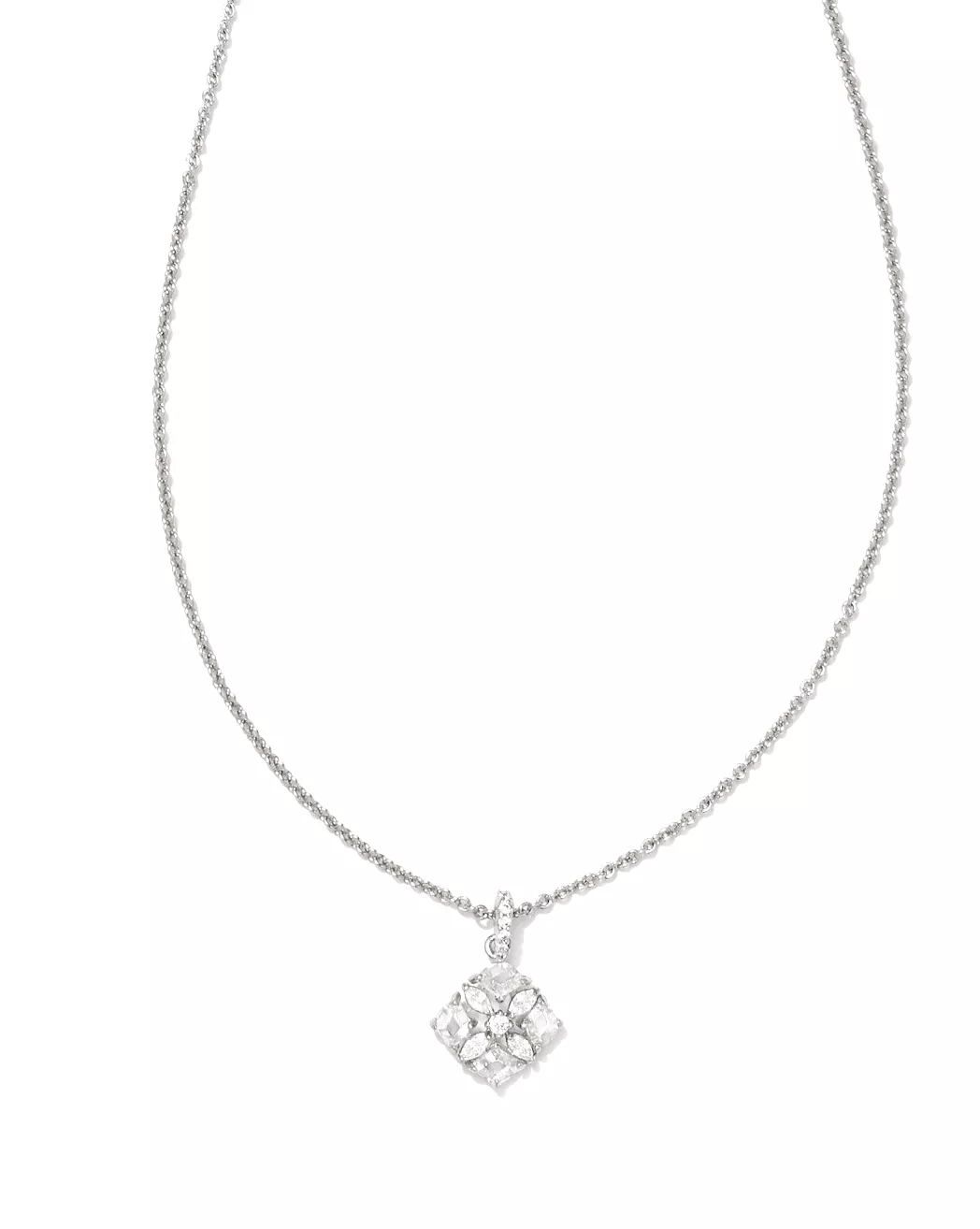 Dira Silver Crystal Short Pendant Necklace in White Crystal